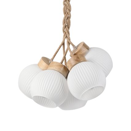 Lustr na lanku LOOMIS 5xE27/15W/230V 83 cm béžová/dub