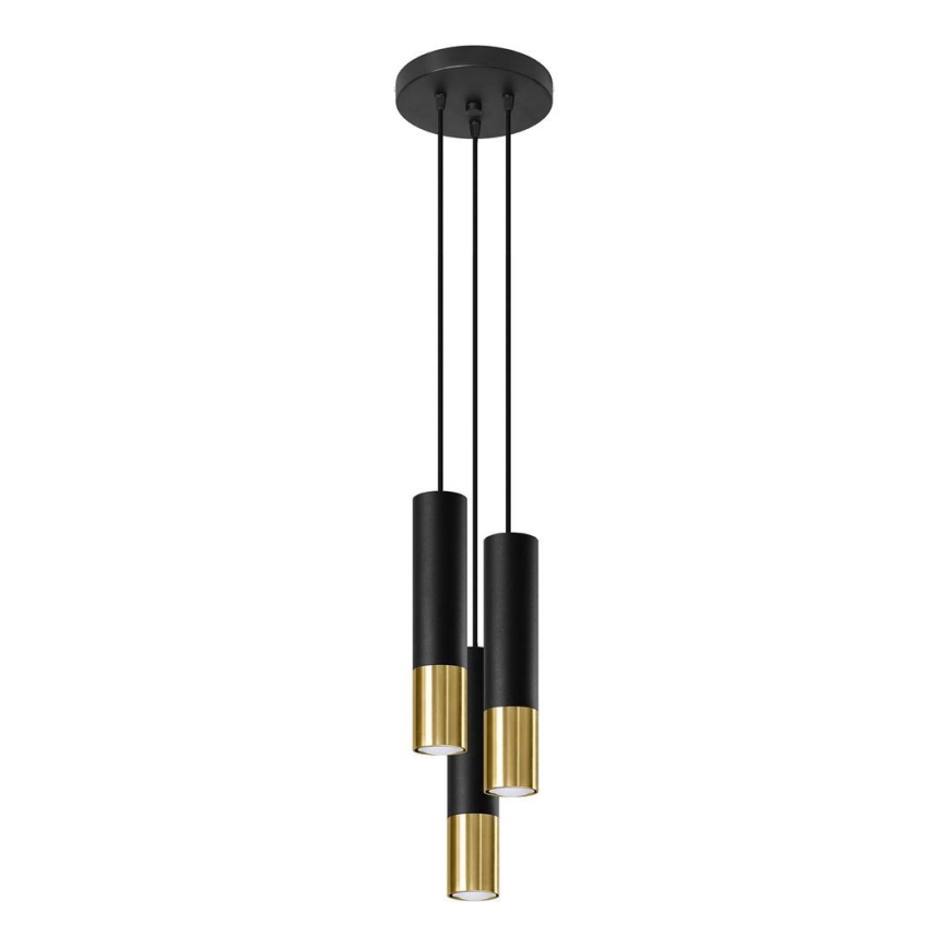 Lustr na lanku LOOPEZ 3xGU10/10W/230V kulatý černá/zlatá