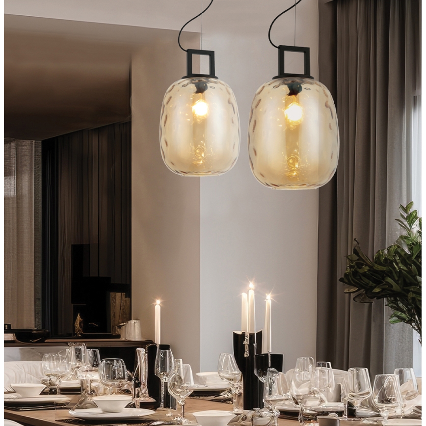 Lustr na lanku LUCY 1xE27/40W/230V kouřová béžová