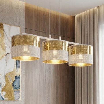 Lustr na lanku LUX 3xE27/15W/230V bílá/zlatá