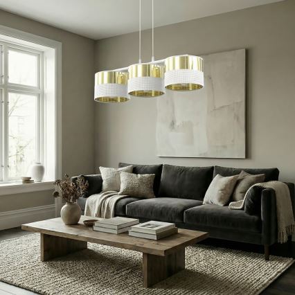 Lustr na lanku LUX 3xE27/15W/230V bílá/zlatá