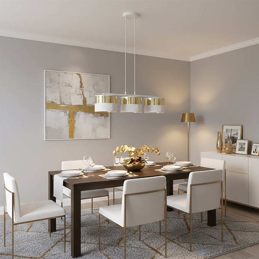 Lustr na lanku LUX 3xE27/15W/230V bílá/zlatá