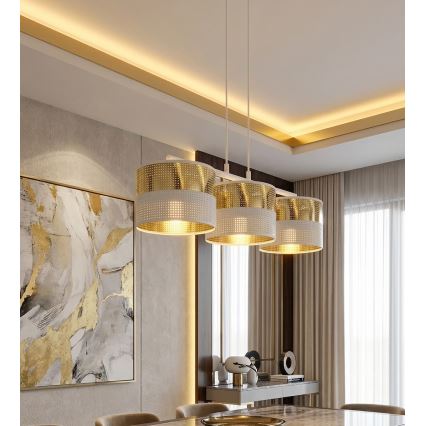 Lustr na lanku LUX 3xE27/15W/230V bílá/zlatá