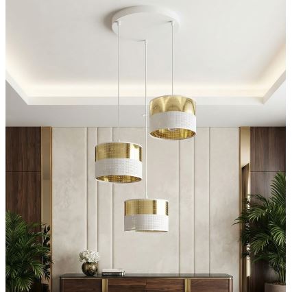 Lustr na lanku LUX 3xE27/15W/230V bílá/zlatá