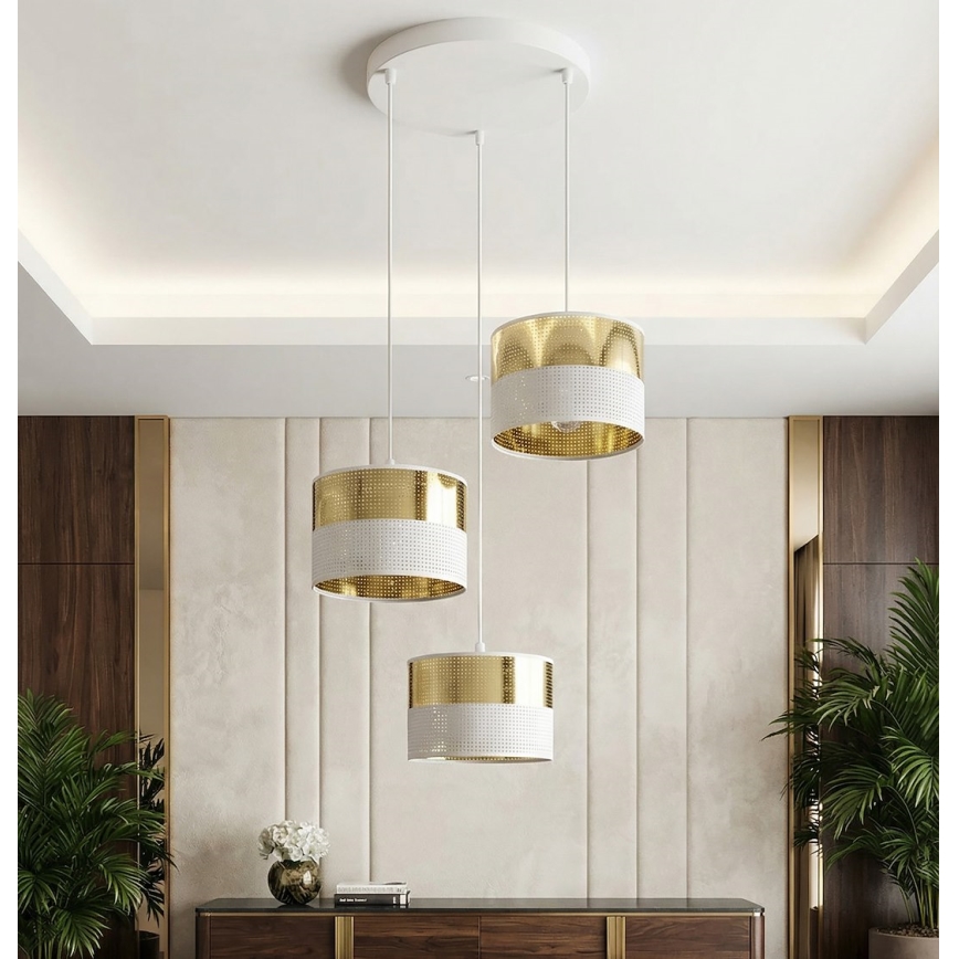 Lustr na lanku LUX 3xE27/15W/230V bílá/zlatá