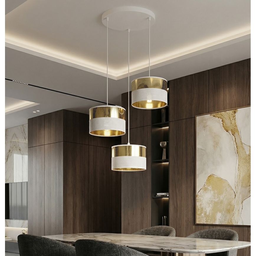 Lustr na lanku LUX 3xE27/15W/230V bílá/zlatá