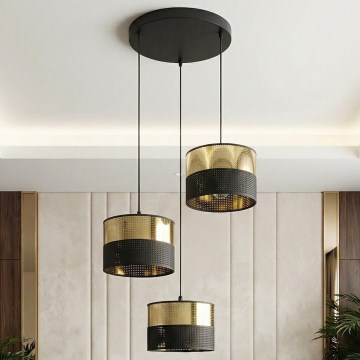 Lustr na lanku LUX 3xE27/15W/230V černá/zlatá