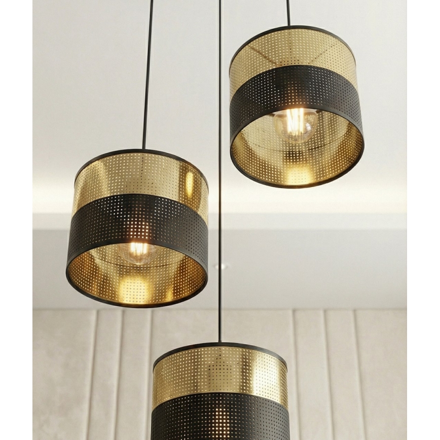 Lustr na lanku LUX 3xE27/15W/230V černá/zlatá