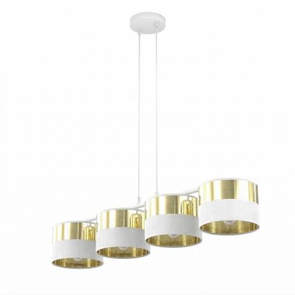 Lustr na lanku LUX 4xE27/15W/230V bílá/zlatá