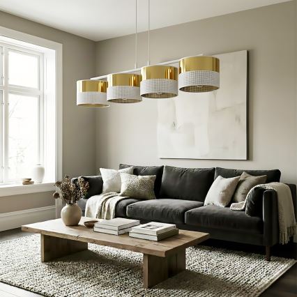 Lustr na lanku LUX 4xE27/15W/230V bílá/zlatá