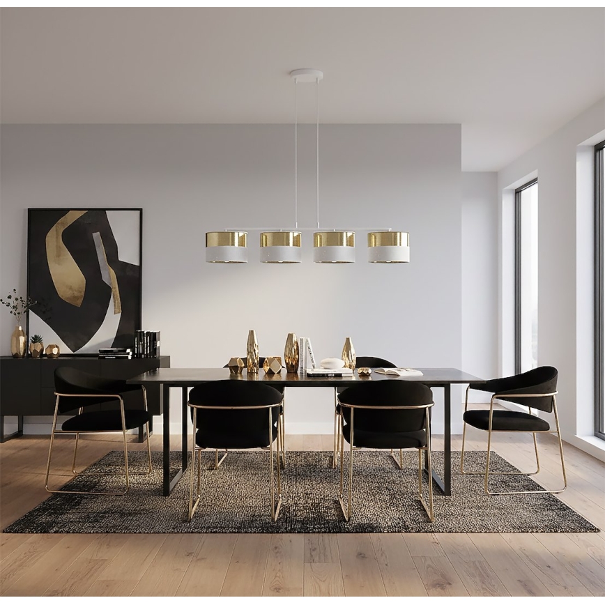 Lustr na lanku LUX 4xE27/15W/230V bílá/zlatá