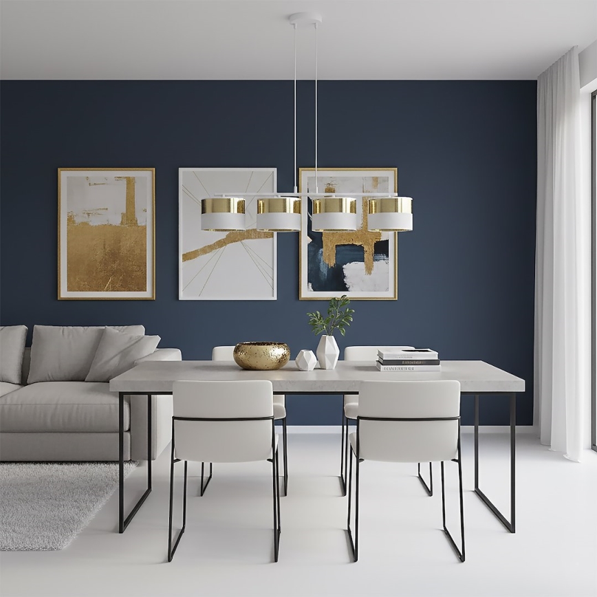 Lustr na lanku LUX 4xE27/15W/230V bílá/zlatá