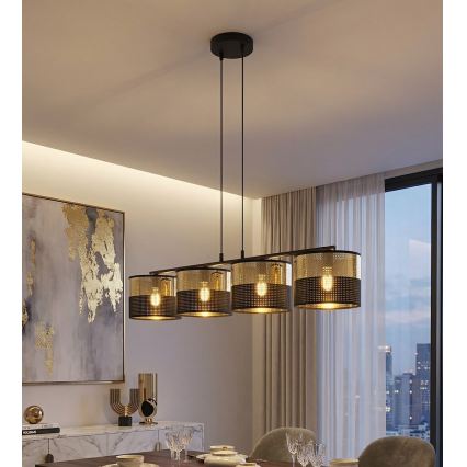 Lustr na lanku LUX 4xE27/15W/230V černá/zlatá