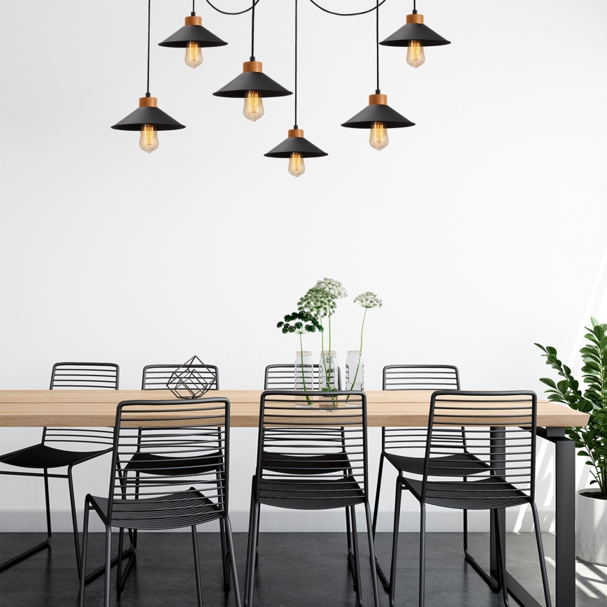Lustr na lanku MANAVGAT 6xE27/40W/230V pavouk černá/hnědá