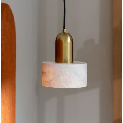 Lustr na lanku MARBLE 1xE27/60W/230V zlatá/bílá/dekor mramoru