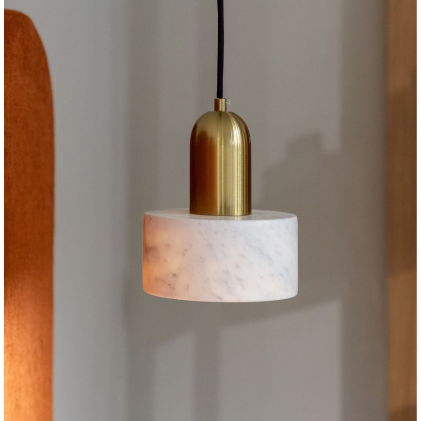 Lustr na lanku MARBLE 1xE27/60W/230V zlatá/bílá/dekor mramoru
