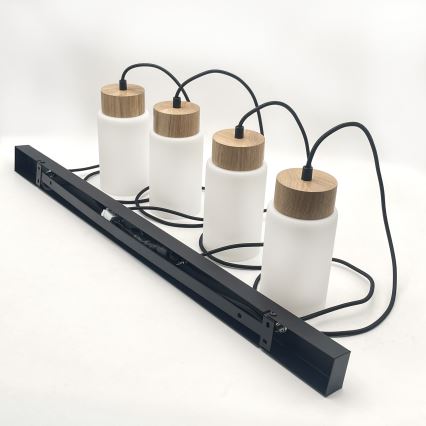 Lustr na lanku MARKUS 4xE27/15W/230V černá/dub