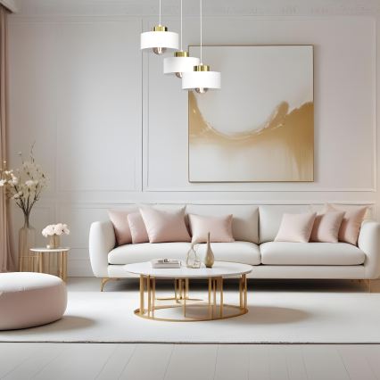 Lustr na lanku MARTI 3xE27/15W/230V bílá/zlatá