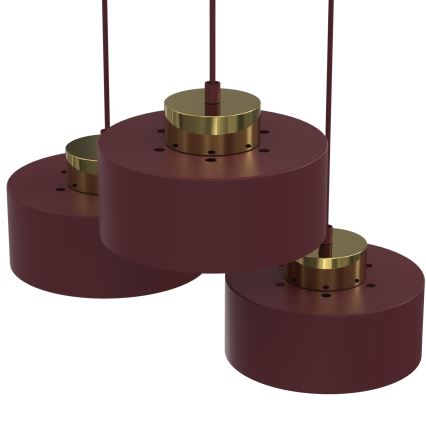 Lustr na lanku MARTI 3xE27/15W/230V burgundy/zlatá