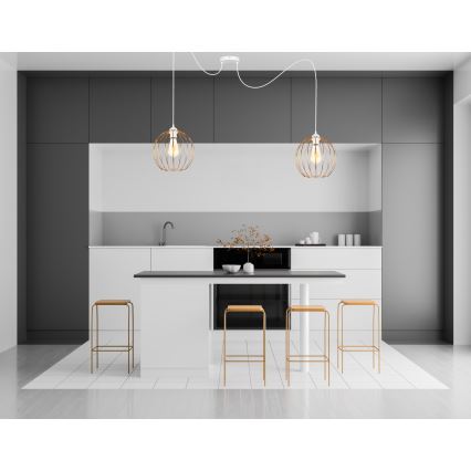 Lustr na lanku MATT 2xE27/60W/230V pavouk bílá/měděná