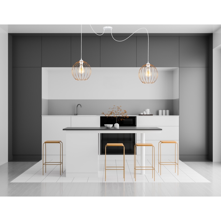 Lustr na lanku MATT 2xE27/60W/230V pavouk bílá/měděná