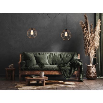 Lustr na lanku MATT 2xE27/60W/230V pavouk černá/měděná