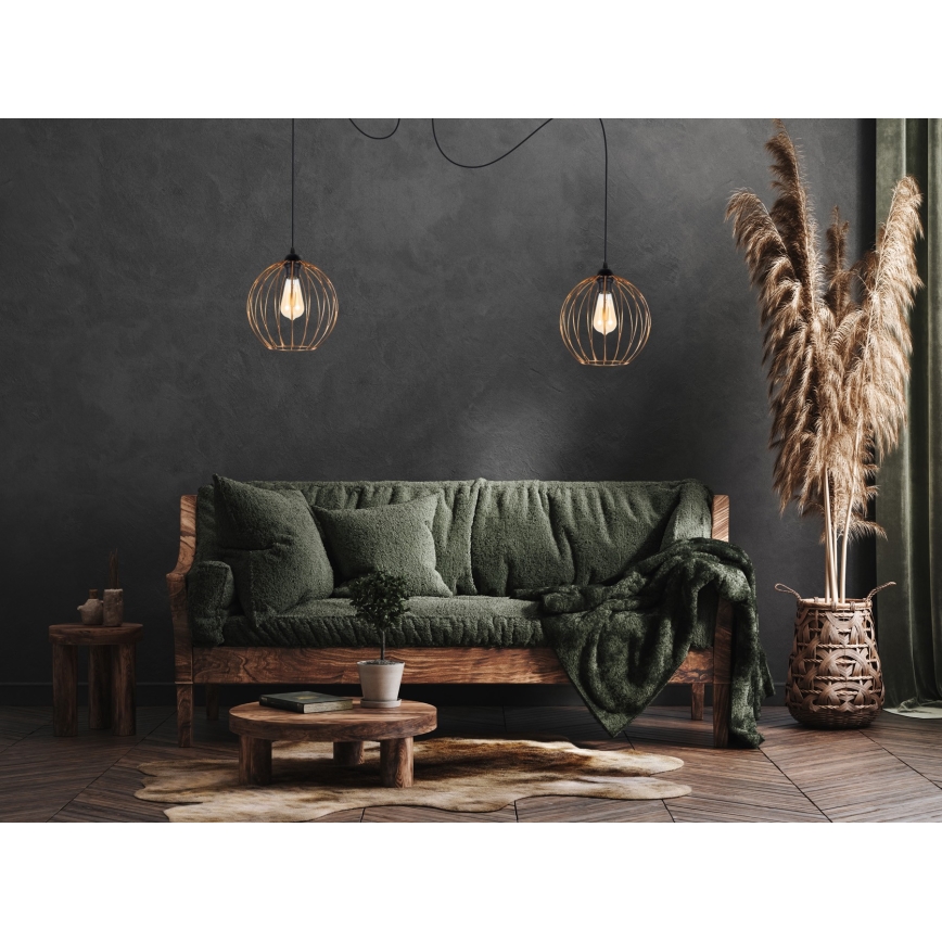 Lustr na lanku MATT 2xE27/60W/230V pavouk černá/měděná