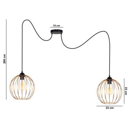 Lustr na lanku MATT 2xE27/60W/230V pavouk černá/měděná