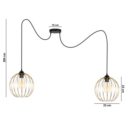 Lustr na lanku MATT 2xE27/60W/230V pavouk černá/zlatá