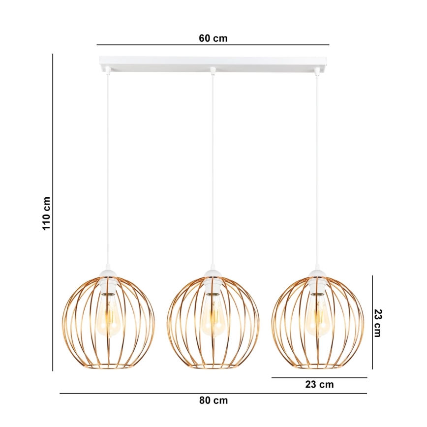 Lustr na lanku MATT 3xE27/60W/230V bílá/měděná