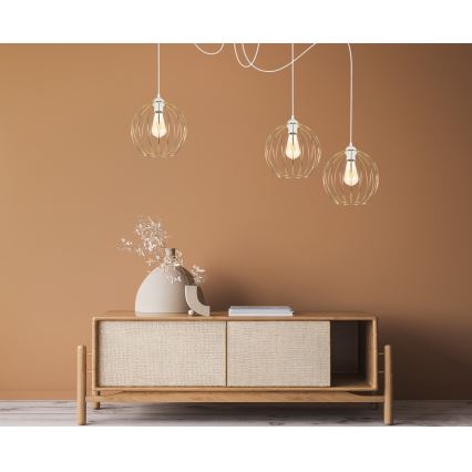 Lustr na lanku MATT 3xE27/60W/230V pavouk bílá/zlatá
