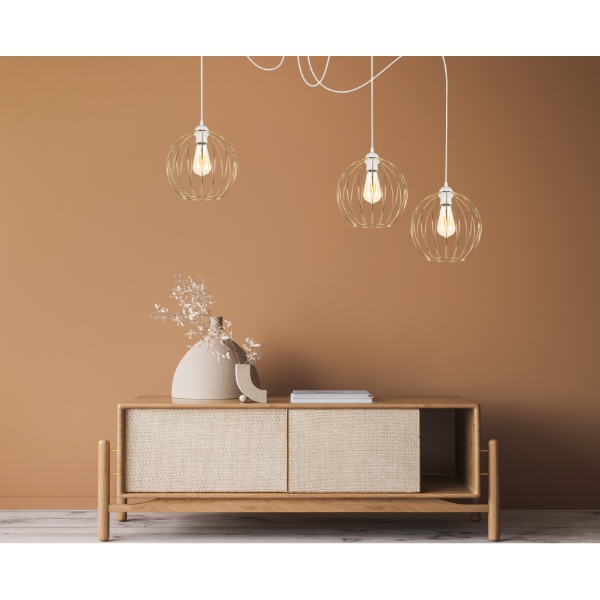 Lustr na lanku MATT 3xE27/60W/230V pavouk bílá/zlatá