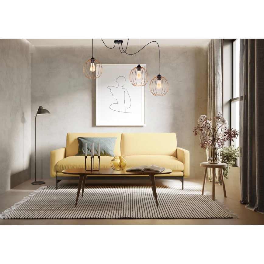 Lustr na lanku MATT 3xE27/60W/230V pavouk černá/měděná