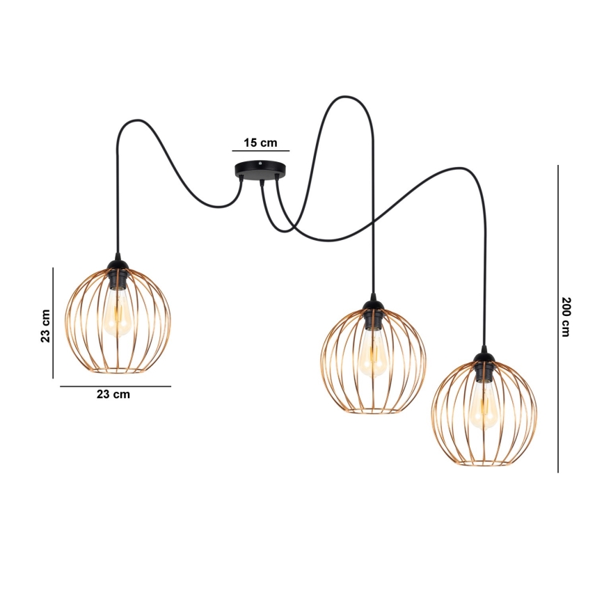 Lustr na lanku MATT 3xE27/60W/230V pavouk černá/měděná