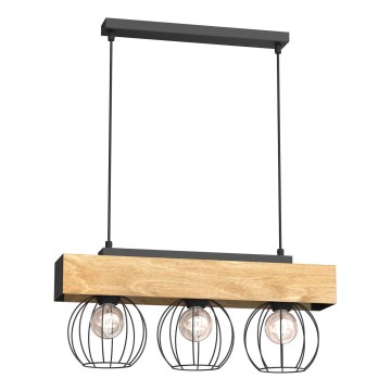 Lustr na lanku MENTON 3xE27/15W/230V černá/hnědá/dub