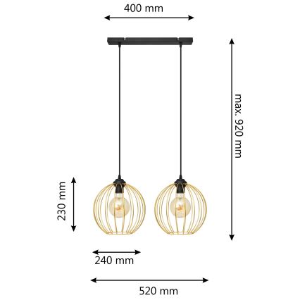 Lustr na lanku MERCURE 2xE27/15W/230V zlatá/černá
