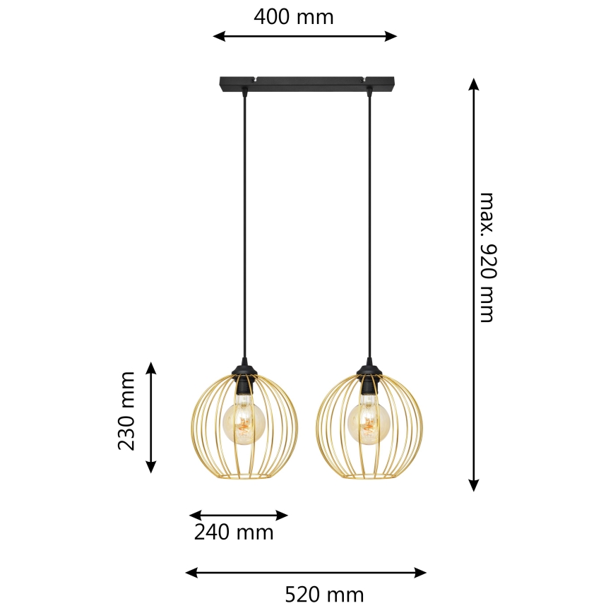 Lustr na lanku MERCURE 2xE27/15W/230V zlatá/černá