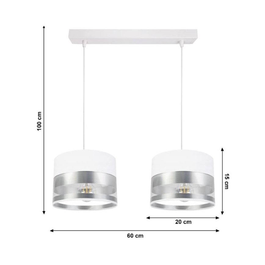 Lustr na lanku MILO 2xE27/60W/230V stříbrná