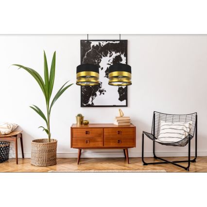 Lustr na lanku MILO 2xE27/60W/230V zlatá/černá