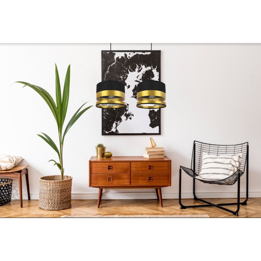 Lustr na lanku MILO 2xE27/60W/230V zlatá/černá