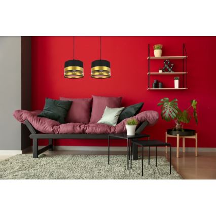 Lustr na lanku MILO 2xE27/60W/230V zlatá/černá