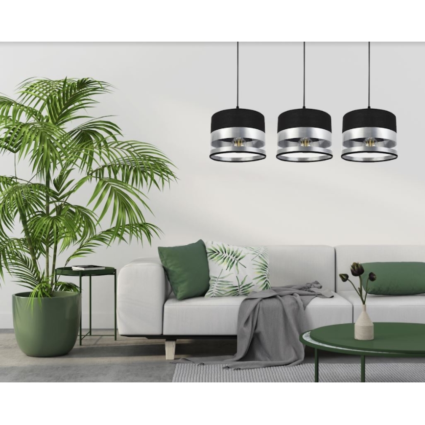 Lustr na lanku MILO 3xE27/60W/230V stříbrná/černá