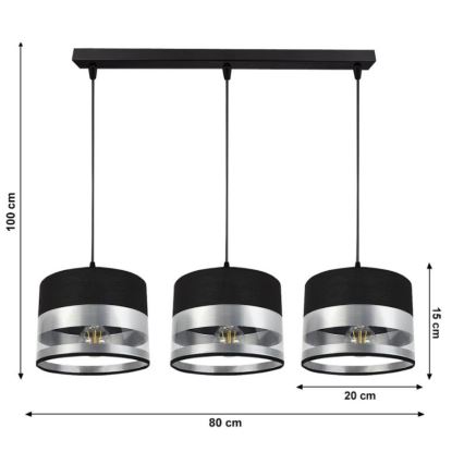 Lustr na lanku MILO 3xE27/60W/230V stříbrná/černá