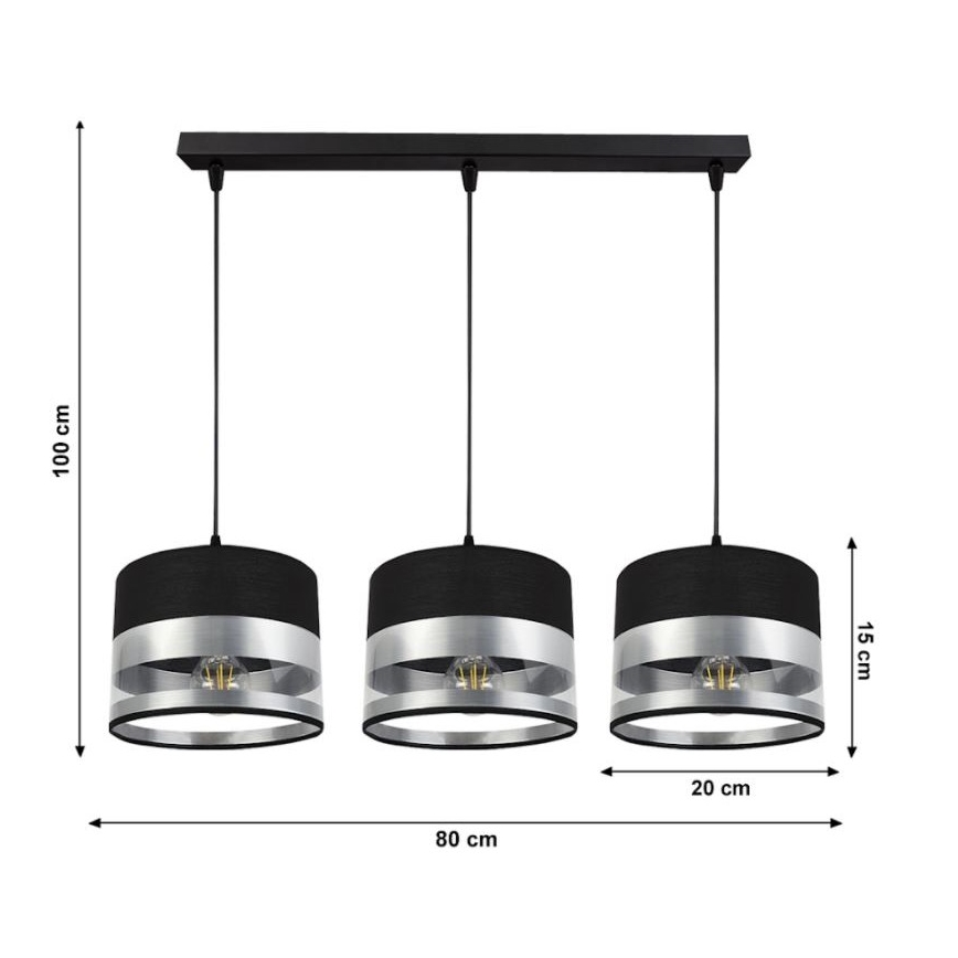 Lustr na lanku MILO 3xE27/60W/230V stříbrná/černá