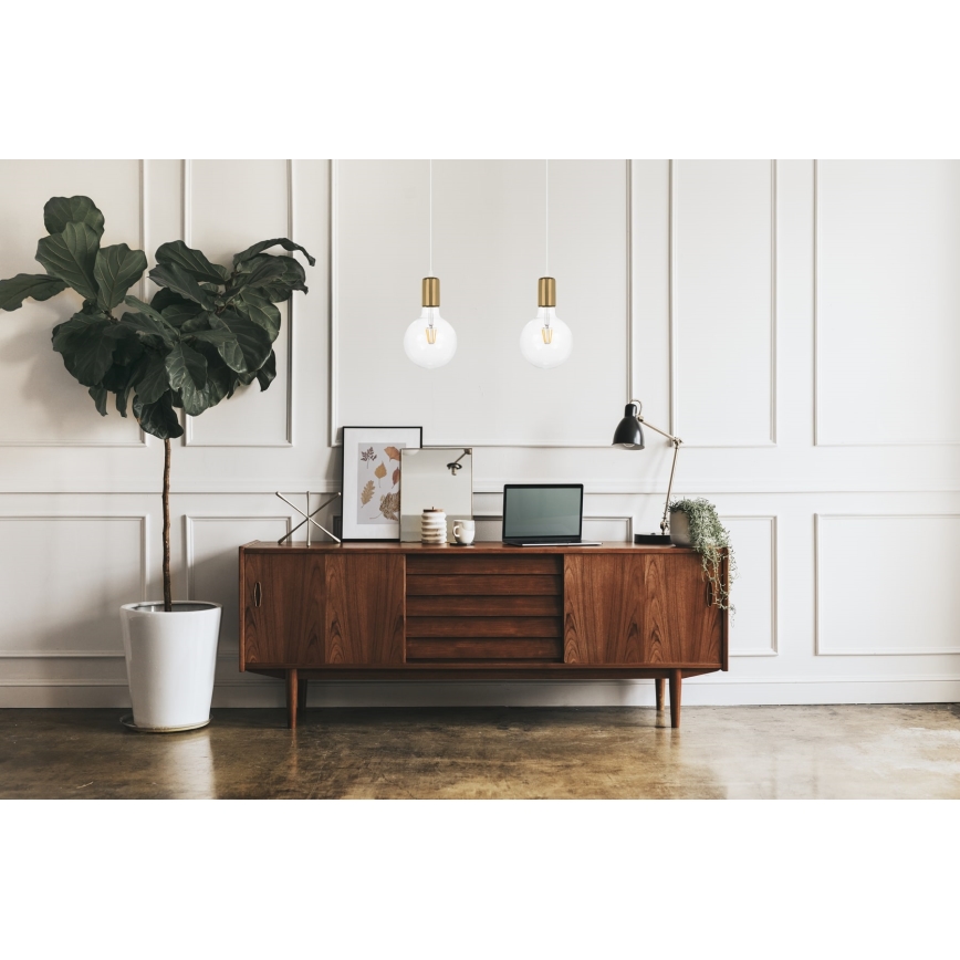 Lustr na lanku MIROS 2xE27/60W/230V bílá/zlatá