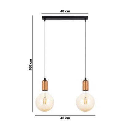 Lustr na lanku MIROS 2xE27/60W/230V černá/měděná