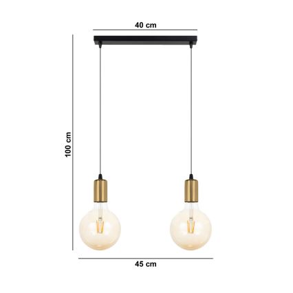 Lustr na lanku MIROS 2xE27/60W/230V černá/zlatá