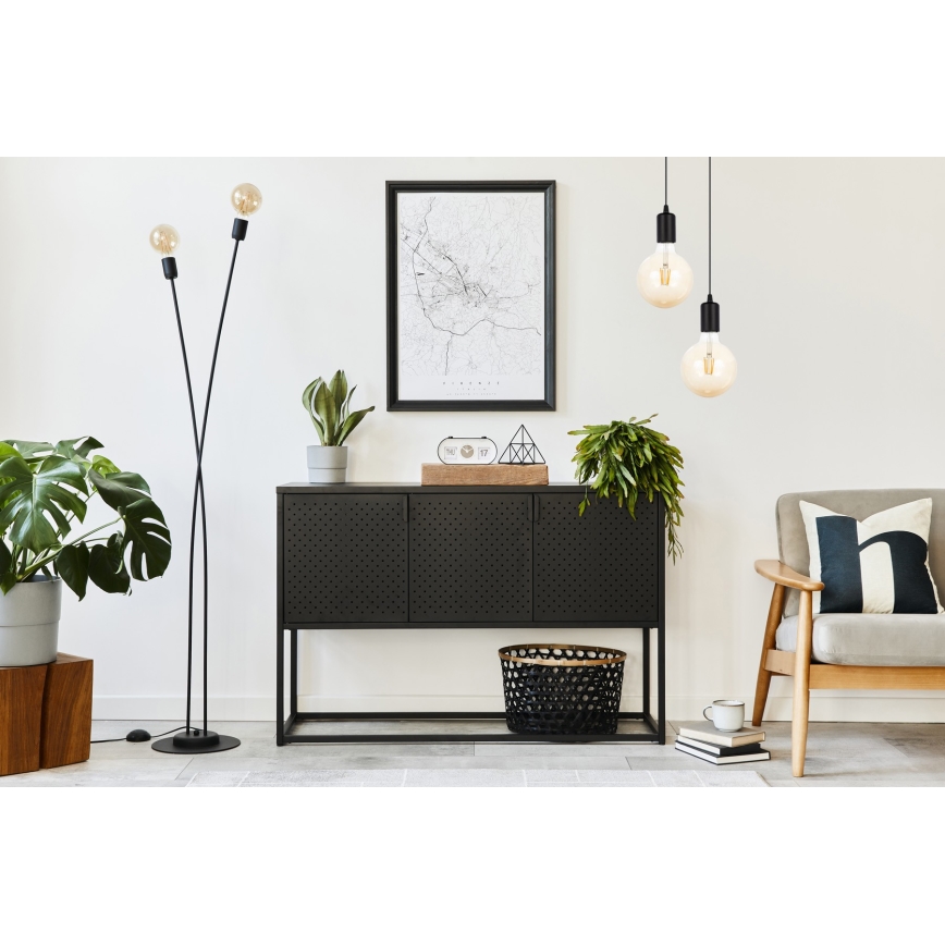 Lustr na lanku MIROS 2xE27/60W/230V kulatý černá