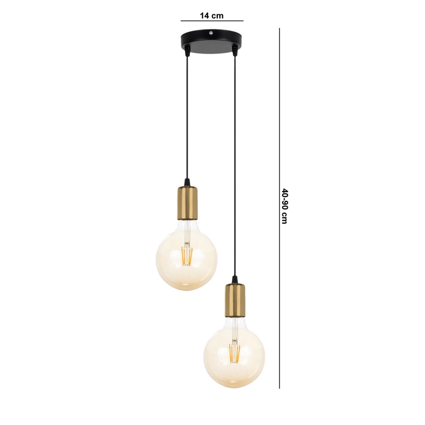 Lustr na lanku MIROS 2xE27/60W/230V kulatý černá/zlatá