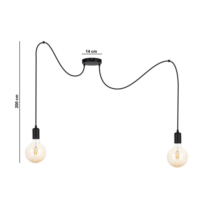 Lustr na lanku MIROS 2xE27/60W/230V pavouk černá